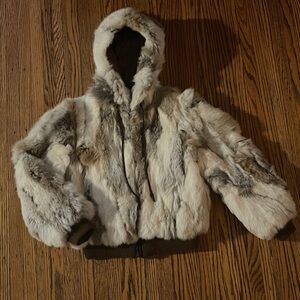 Kids Vintage Fur Hooded Jacket - Cream and Brown